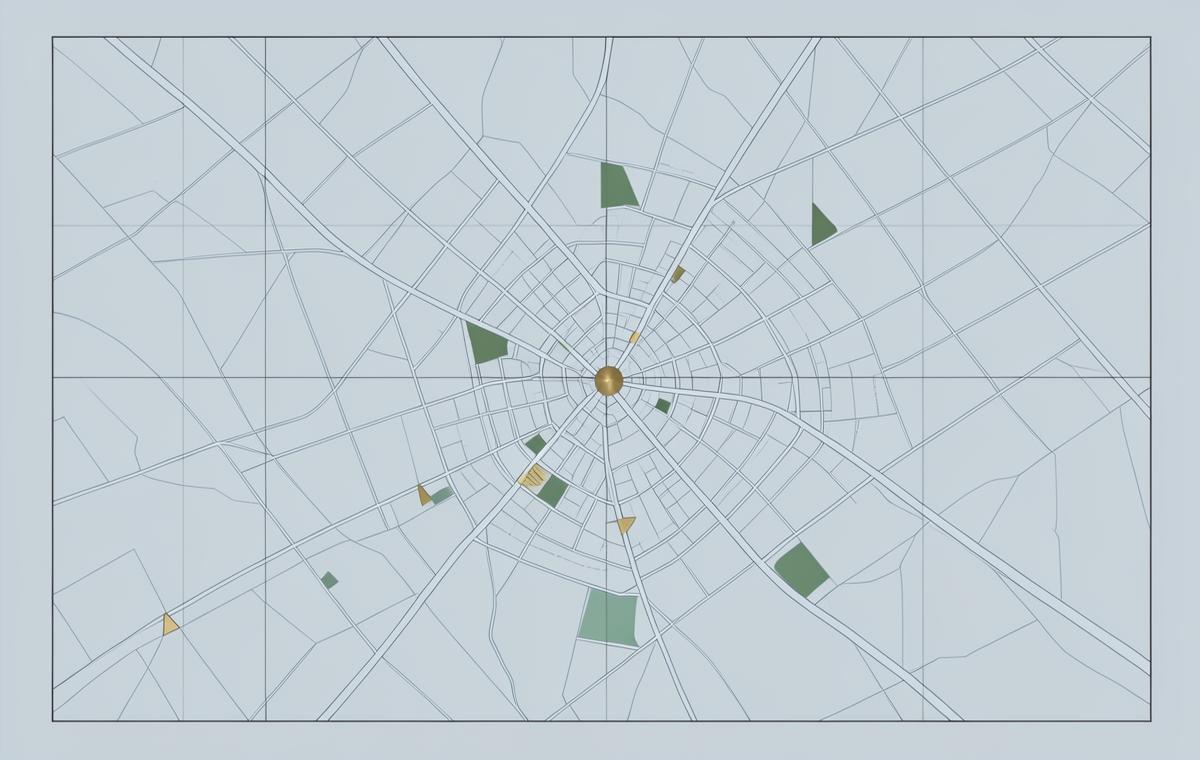 Cartographic plate showing sector clusters plotted across a city grid